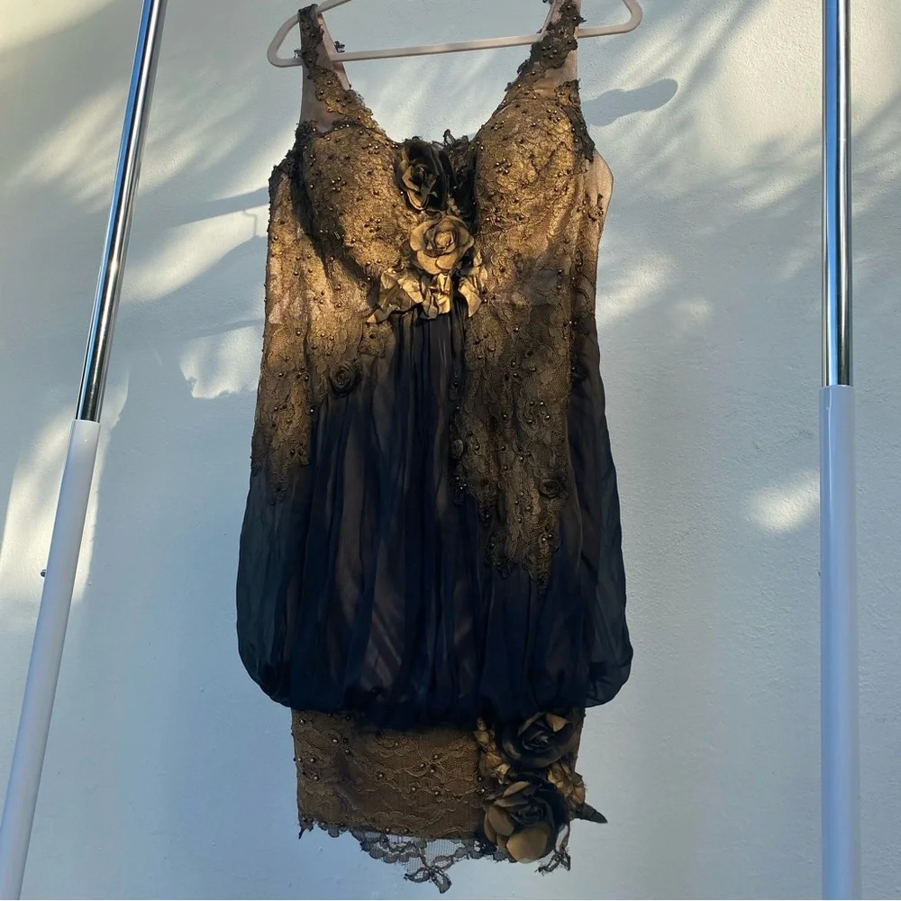 Jovani 100% Silk Gold & Black Ombré Beaded Dress Size Extra Large XL - Picture 3 of 13